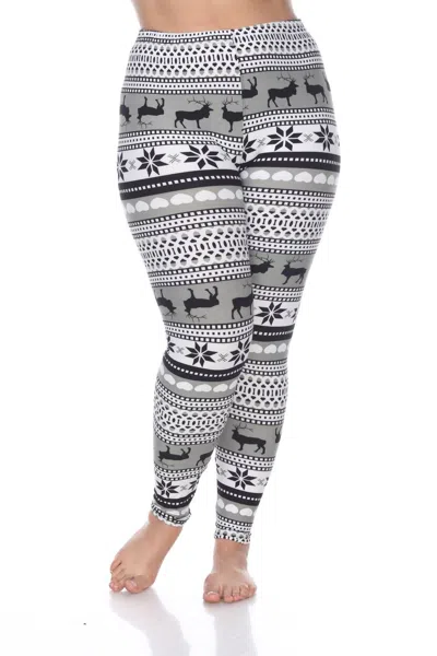 White Mark Reindeers Printed Leggings - Plus In Grey / White In Multi