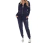 White Mark Rhinestone 2 Piece Velour Tracksuit Set In Navy In Blue