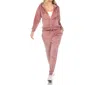 White Mark Rhinestone 2 Piece Velour Tracksuit Set In Pink In Pink