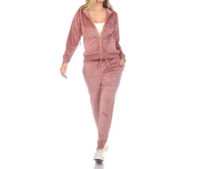 White Mark Rhinestone 2 Piece Velour Tracksuit Set In Pink