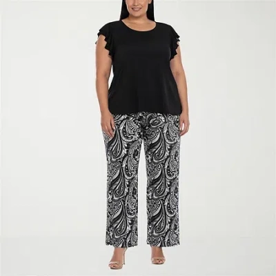White Mark Ruffle 2-pc. Pant Set-plus In Black
