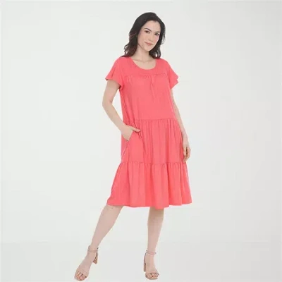White Mark Ruffle Tiered Womens Scoop Neck Short Sleeve A-line Dress In Multi