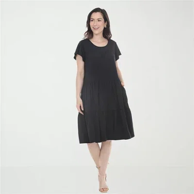 White Mark Ruffle Tiered Womens Scoop Neck Short Sleeve A-line Dress In Multi