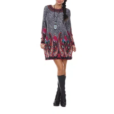 White Mark Sandrine Embroidered Sweater Dress In Gray