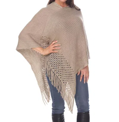 White Mark Sansa Gold Knit Fringe Poncho In Beige In Brown