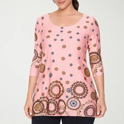 White Mark Scoop Neck Womens Scoop Neck 3/4 Sleeve Tunic Top In Pink