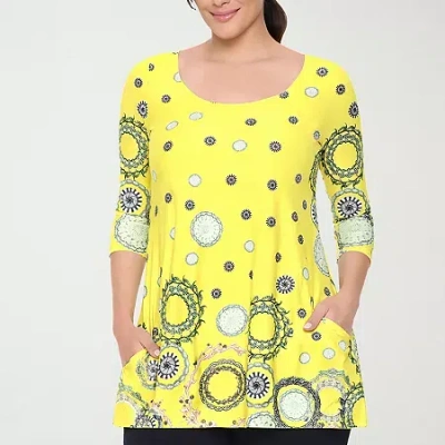 White Mark Scoop Neck Womens Scoop Neck 3/4 Sleeve Tunic Top In Yellow