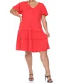 White Mark Short Sleeve Dress In Red In Red