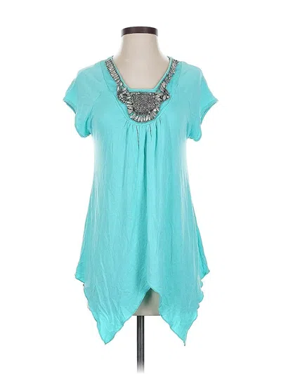 Pre-owned White Mark Short Sleeve Top Teal Scoop Neck Tops In Blue