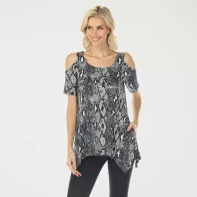 White Mark Snake Print Womens Scoop Neck Short Sleeve Tunic Top In Gray