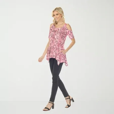 White Mark Snake Print Womens Scoop Neck Short Sleeve Tunic Top In Pink
