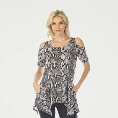 White Mark Snake Print Womens Scoop Neck Short Sleeve Tunic Top In Gray