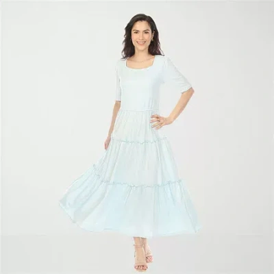 White Mark Square Neck Short Sleeve Tiered Womens Elbow Sleeve Maxi Dress In Blue