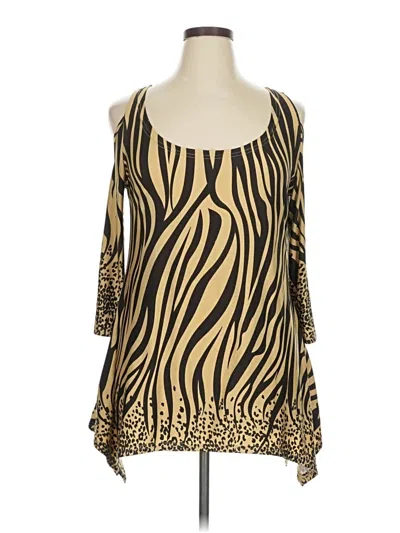 Pre-owned White Mark Tank Top Gold Animal Print Pattern Cold Shoulder Neckline Tops