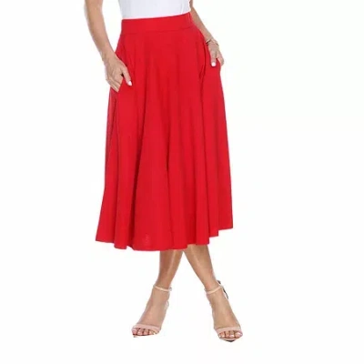 White Mark Tasmin Womens Stretch Fabric Mid Rise Midi Flared Skirt In Red