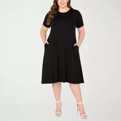 White Mark Tee Womens Plus Short Sleeve Midi Swing Dresses In Black