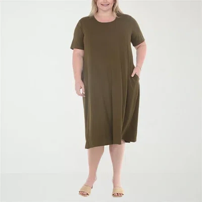 White Mark Tee Womens Plus Short Sleeve Midi Swing Dresses In Brown