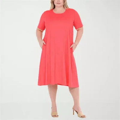 White Mark Tee Womens Plus Short Sleeve Midi Swing Dresses In Multi