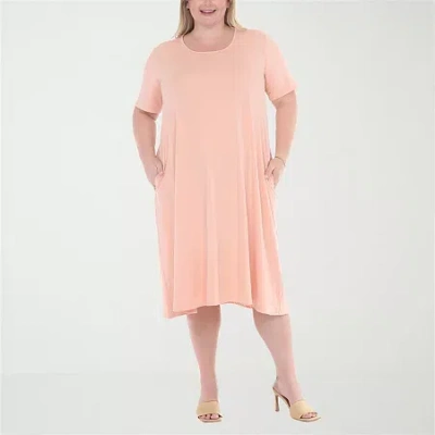 White Mark Tee Womens Plus Short Sleeve Midi Swing Dresses In Pink