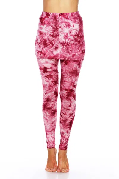 White Mark Tie Dye Skirted Leggings In Burgundy In White