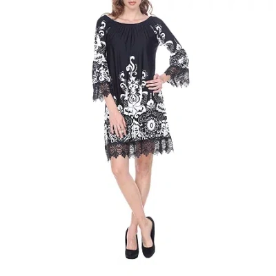 White Mark Uniss Womens 3/4 Sleeve Paisley Sheath Dress In Black