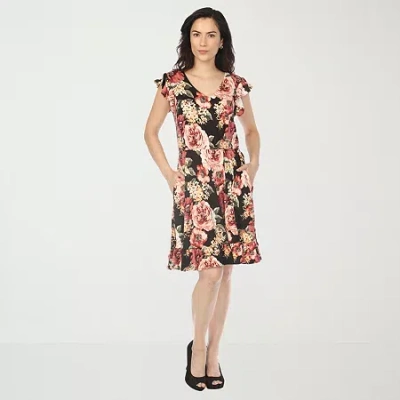 White Mark V-neck Womens Short Sleeve Floral Empire Waist Dress In Multi