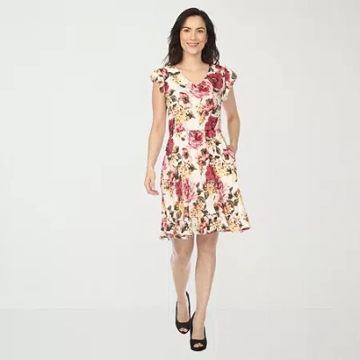 White Mark V-neck Womens Short Sleeve Floral Empire Waist Dress In Multi