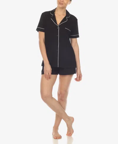 White Mark Women's 2 Pc. Short Sleeve Pajama Set In Black