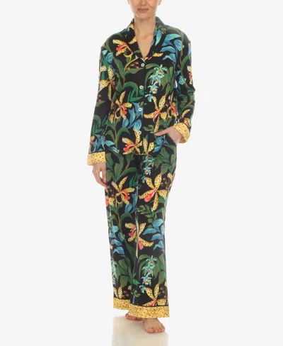 White Mark Women's 2 Pc. Wildflower Print Pajama Set In Black