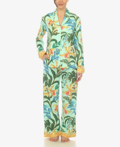 White Mark Women's 2 Pc. Wildflower Print Pajama Set In Mint