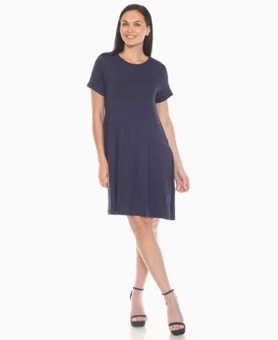 White Mark Women's Asymmetrical Waist And Short Sleeve Swing Dress In Blue