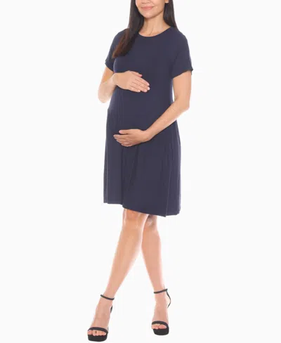 White Mark Women's Asymmetrical Waistline Maternity Dress In Blue