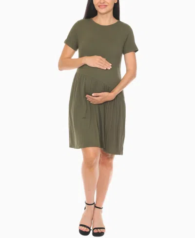 White Mark Women's Asymmetrical Waistline Maternity Dress In Green