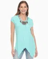 White Mark Women's Beaded Angled Hem Knit Top In Blue