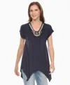White Mark Women's Beaded Angled Hem Knit Top