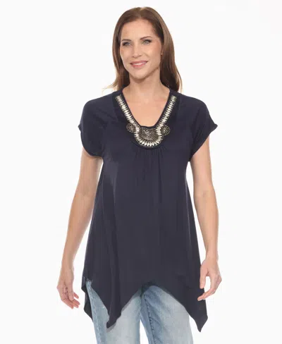 White Mark Women's Beaded Angled Hem Knit Top