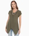 White Mark Women's Beaded Angled Hem Knit Top In Green