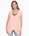 White Mark Women's Beaded Angled Hem Knit Top In Pink