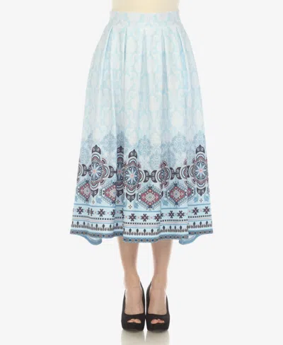 White Mark Women's Border Prints Pleated Midi Skirt In Blue