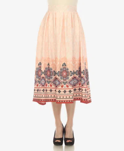 WHITE MARK WOMEN'S BORDER PRINTS PLEATED MIDI SKIRT