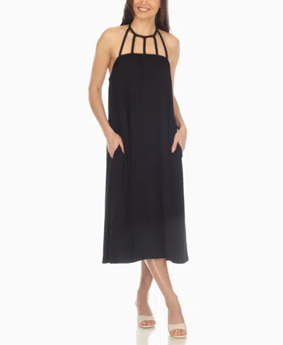 White Mark Women's Braided Strap Midi Dress In Black