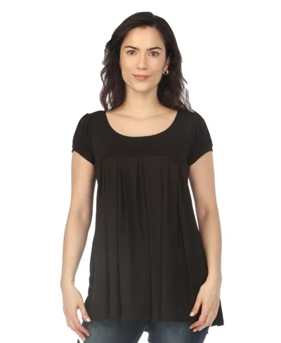 White Mark Women's Cap Sleeve Pleated Top In Black