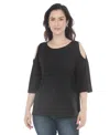 White Mark Plus Size Casual Cold Shoulder Pullover Top In Black