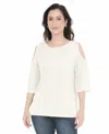 White Mark Women's Casual Cold Shoulder Pullover Top In White