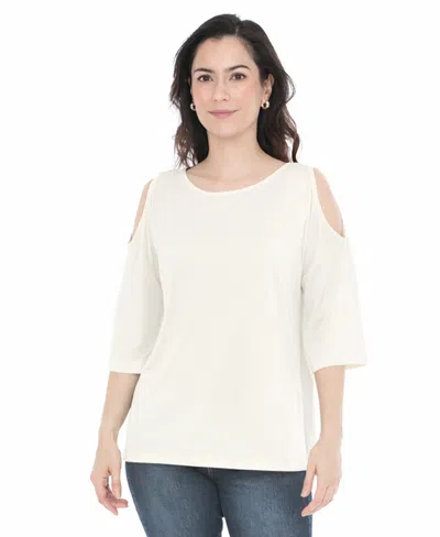 White Mark Women's Casual Cold Shoulder Pullover Top In White