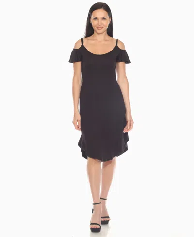 White Mark Women's Casual Scoop Neck Flutter Sleeve Knee Length Dress In Black