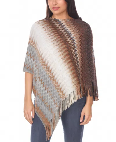 White Mark Women's Chevron Knit Fringed Hem Poncho Sweater In Multi