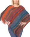 White Mark Women's Chevron Knit Fringed Hem Poncho Sweater In Multi
