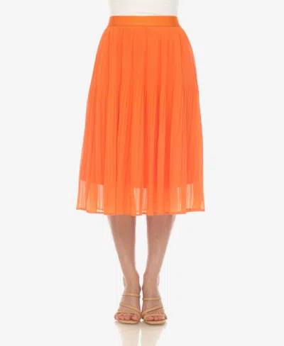 White Mark Women's Chiffon Pleated Midi Skirt In Orange