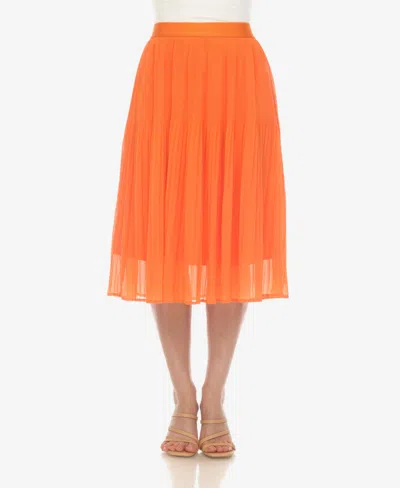 White Mark Plus Size Pleated Chiffon Midi Skirt In Orange